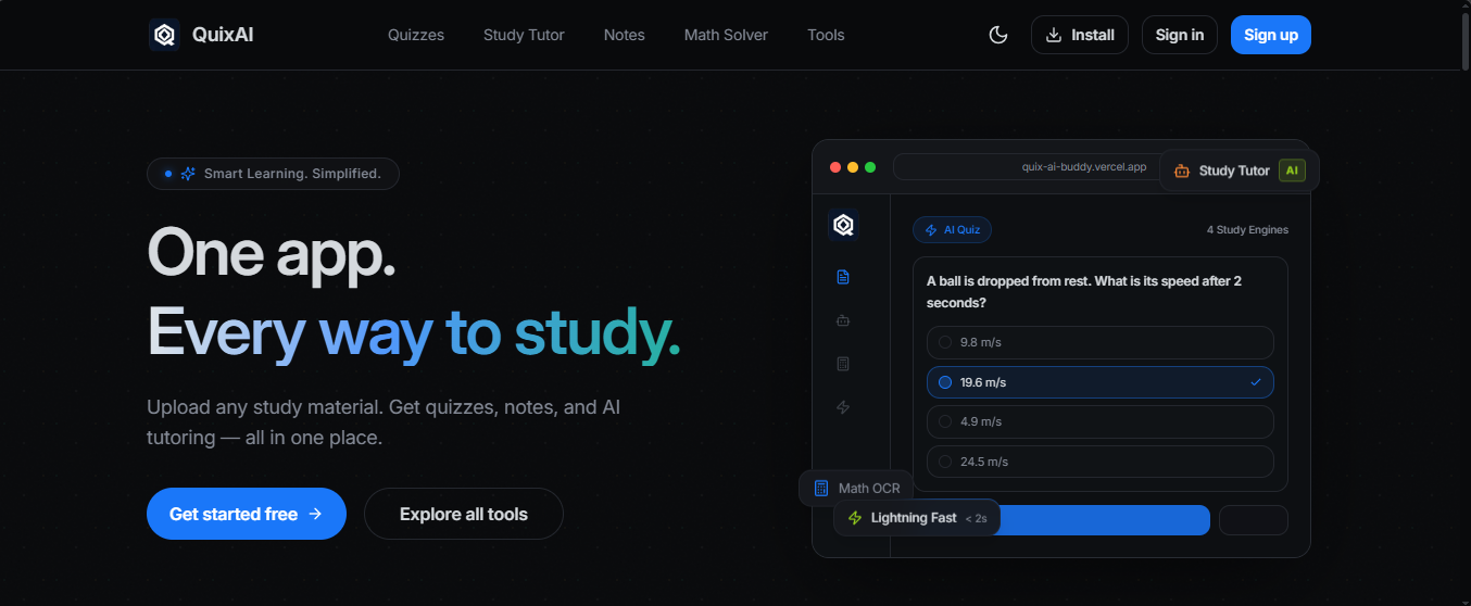 Quix AI study app screenshot