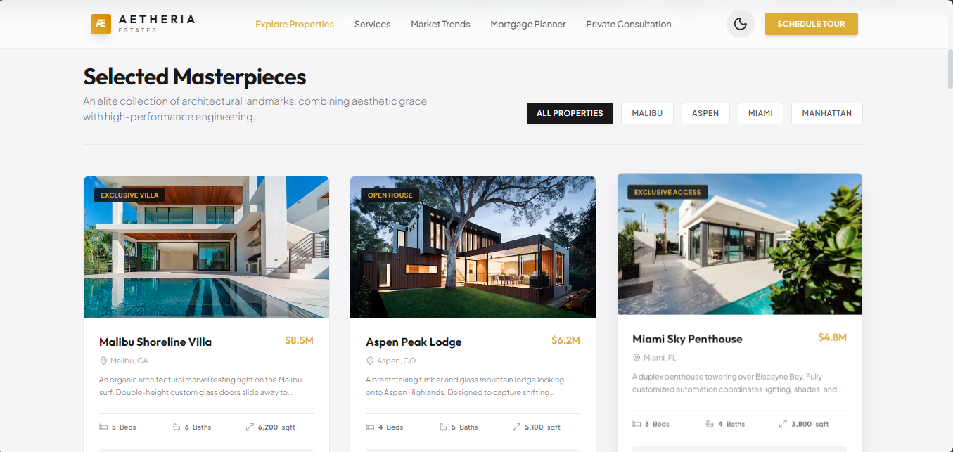 AETHERIA Estate real estate website