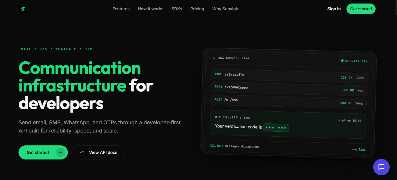 Senviok developer messaging infrastructure platform
